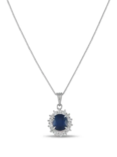 Pre-owned Lb Exclusive Platinum Diamond And Sapphire Pendant Necklace In Silver