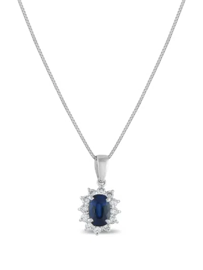 Pre-owned Lb Exclusive Platinum Diamond And Sapphire Pendant Necklace In Silver