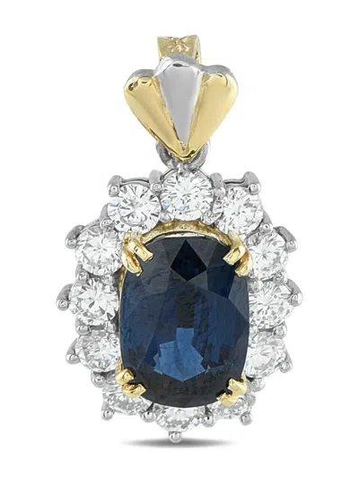 Pre-owned Lb Exclusive Platinum Diamond And Sapphire Pendant In Silver