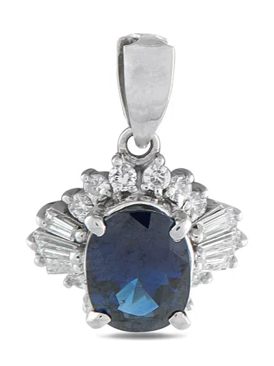 Pre-owned Lb Exclusive Platinum Diamond And Sapphire Pendant In Silver