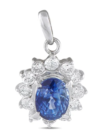Pre-owned Lb Exclusive Platinum Diamond And Sapphire Pendant In Silver