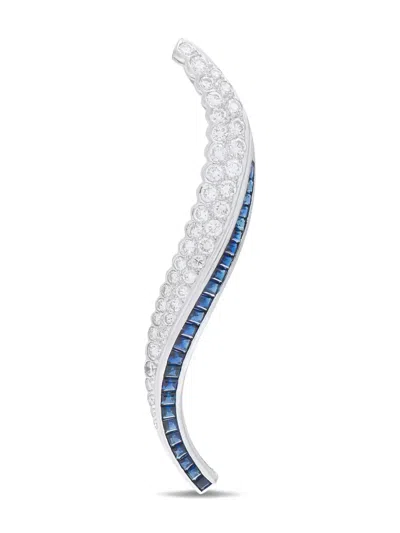 Pre-owned Lb Exclusive Platinum Diamond And Sapphire Pendant In Silver