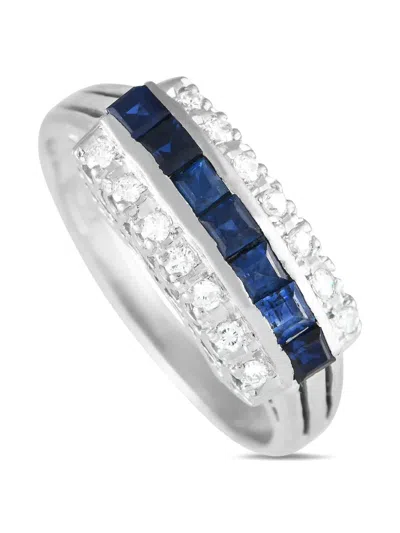 Pre-owned Lb Exclusive Platinum Diamond And Sapphire Ring In Silver