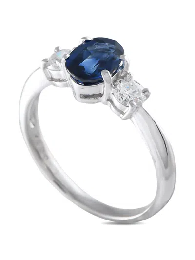 Pre-owned Lb Exclusive Platinum Diamond And Sapphire Ring In Silver