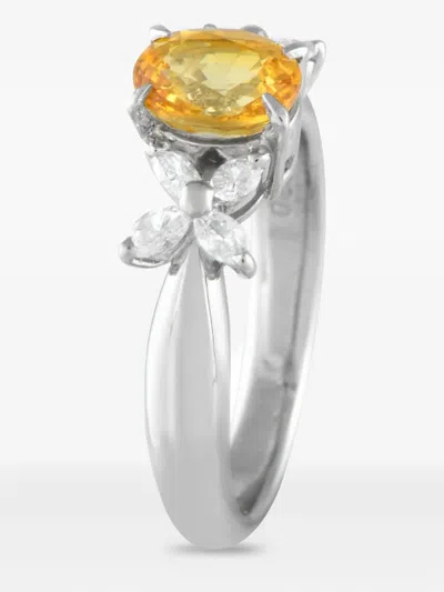 Pre-owned Lb Exclusive Platinum Diamond And Sapphire Ring In Silver