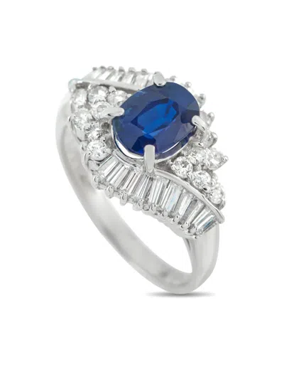 Pre-owned Lb Exclusive Platinum Diamond And Sapphire Ring In Silver
