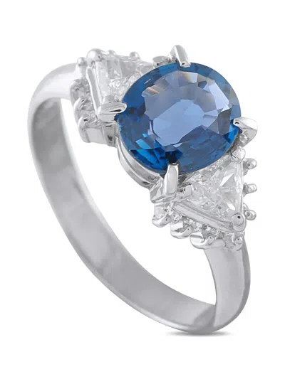 Pre-owned Lb Exclusive Platinum Diamond And Sapphire Ring In Silver