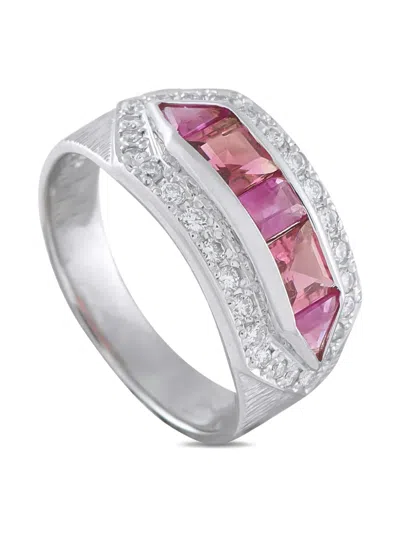 Pre-owned Lb Exclusive Platinum Diamond And Sapphire Ring In Silver