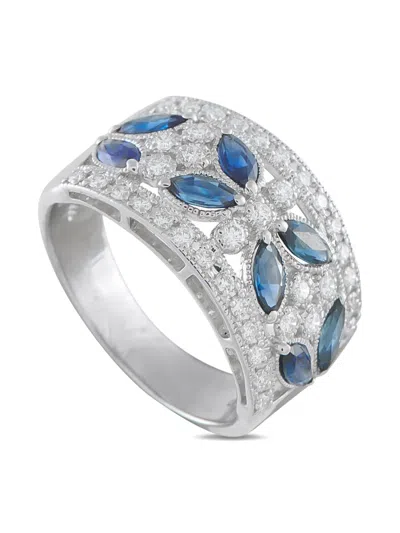 Pre-owned Lb Exclusive Platinum Diamond And Sapphire Wide Ring In Silver