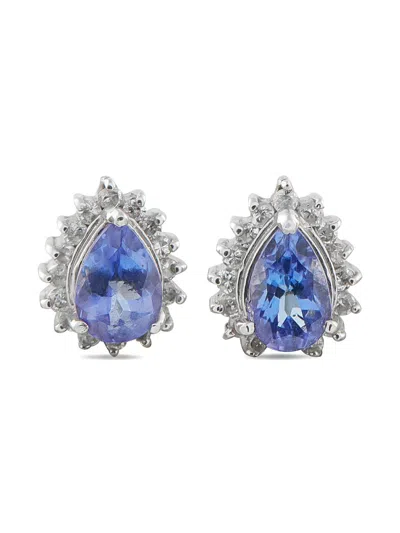 Pre-owned Lb Exclusive Platinum Diamond And Tanzanite Earrings In Silver