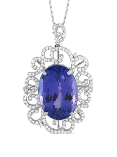 Pre-owned Lb Exclusive Platinum Diamond And Tanzanite Necklace In Silver