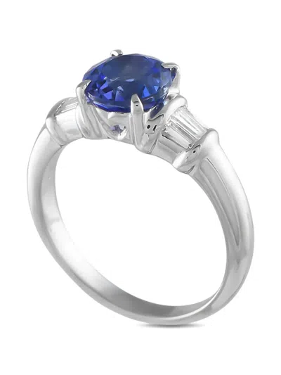 Pre-owned Lb Exclusive Platinum Diamond And Tanzanite Ring In Silver