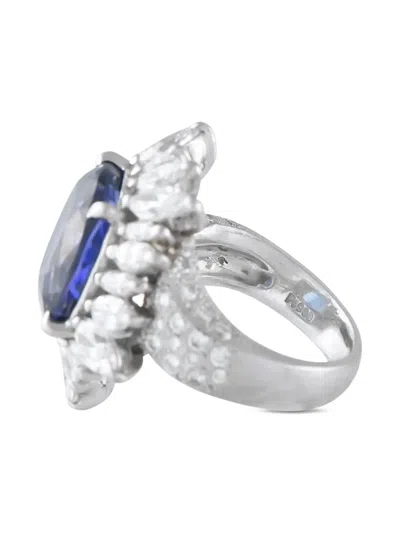 Pre-owned Lb Exclusive Platinum Diamond And Tanzanite Ring In Silver