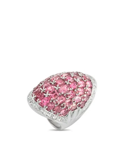 Pre-owned Lb Exclusive Platinum Diamond And Tourmaline Cocktail Ring In Silver
