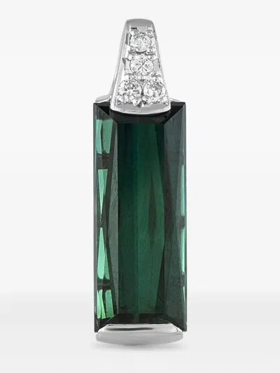 Pre-owned Lb Exclusive Platinum Diamond And Tourmaline Pendant Charm In Green