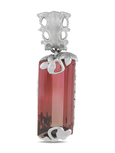 Pre-owned Lb Exclusive Platinum Diamond And Tourmaline Pendant In Silver