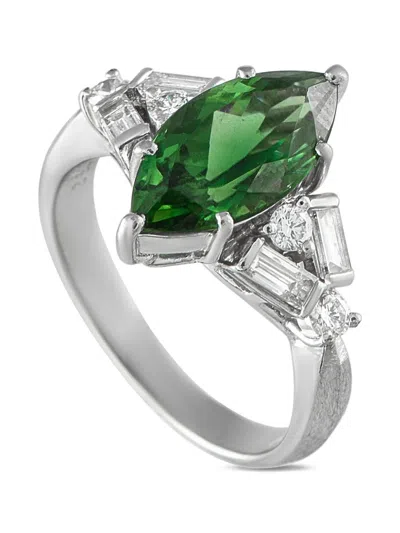 Pre-owned Lb Exclusive Platinum Diamond And Tourmaline Ring In Green