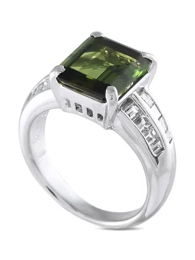 Pre-owned Lb Exclusive Platinum Diamond And Tourmaline Ring In Silver