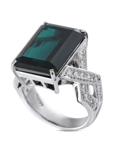 Pre-owned Lb Exclusive Platinum Diamond And Tourmaline Ring In Silver