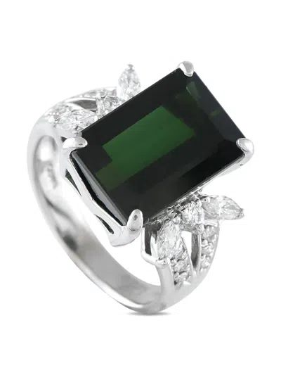 Pre-owned Lb Exclusive Platinum Diamond And Tourmaline Ring In Silver