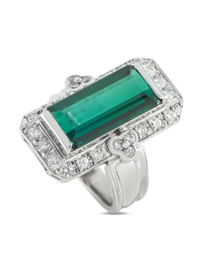 Pre-owned Lb Exclusive Platinum Diamond And Tourmaline Ring In Silver