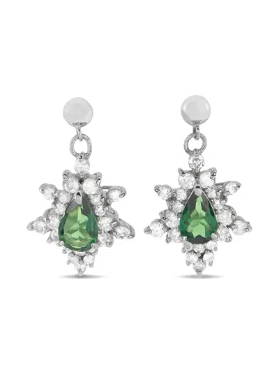 Pre-owned Lb Exclusive Platinum Diamond And Tsavorite Earrings In Silver