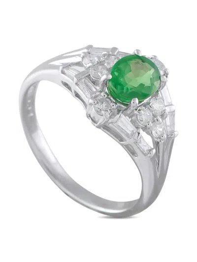 Pre-owned Lb Exclusive Platinum Diamond And Tsavorite Ring In Silver