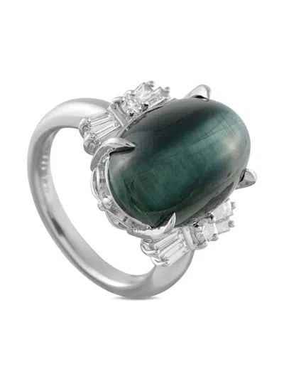 Pre-owned Lb Exclusive Platinum Diamond Ans Cat-eye Ring In Silver