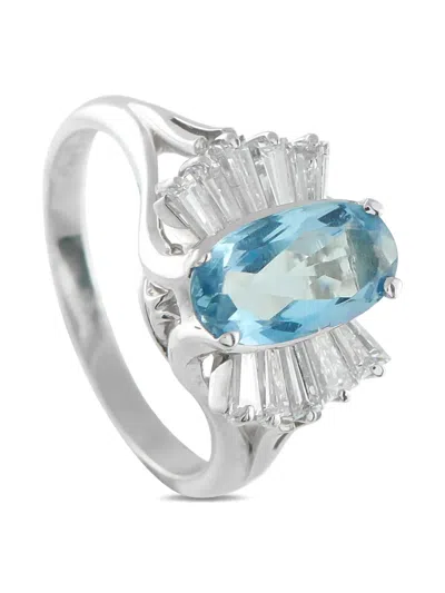 Pre-owned Lb Exclusive Platinum Diamond Aquamarine Ring In Silver