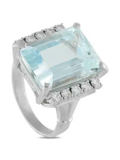 Pre-owned Lb Exclusive Platinum Diamond Aquamarine Ring In Silver