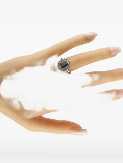 Pre-owned Lb Exclusive Platinum Diamond Aquamarine Ring In Silver