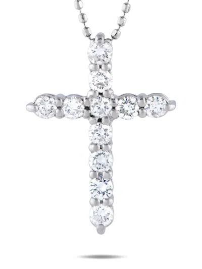 Pre-owned Lb Exclusive Platinum Diamond Cross-pendant Necklace In Silver