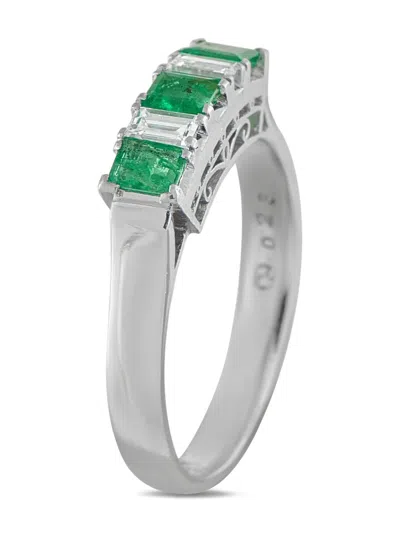 Pre-owned Lb Exclusive Platinum Diamond Emerald Five-stone Ring In Silver