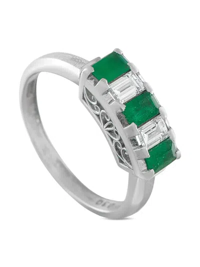 Pre-owned Lb Exclusive Platinum Diamond Emerald Ring In Silver