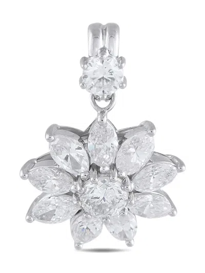 Pre-owned Lb Exclusive Platinum Diamond Flower Pendant In Silver