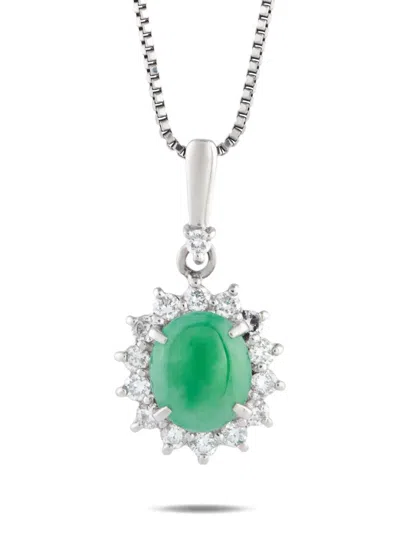 Pre-owned Lb Exclusive Platinum Diamond Jade Necklace In Silver