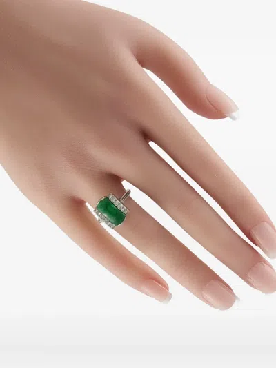 Pre-owned Lb Exclusive Platinum Diamond Jade Ring In Silver