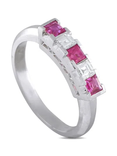 Pre-owned Lb Exclusive Platinum Diamond Ruby Five-stones Ring In Silver