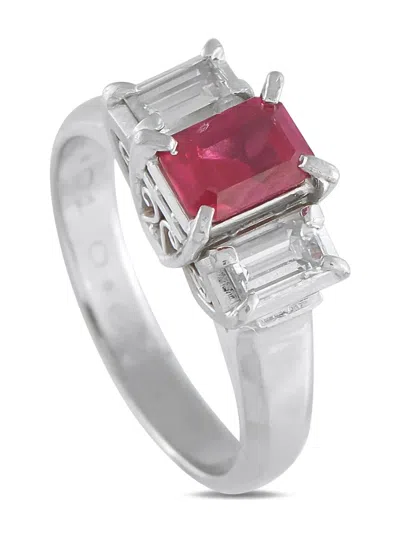 Pre-owned Lb Exclusive Platinum Diamond Ruby Ring In Silver