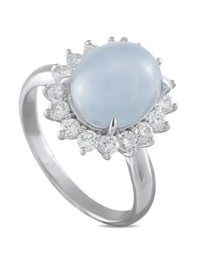 Pre-owned Lb Exclusive Platinum Diamond Sapphire Halo Ring In Silver