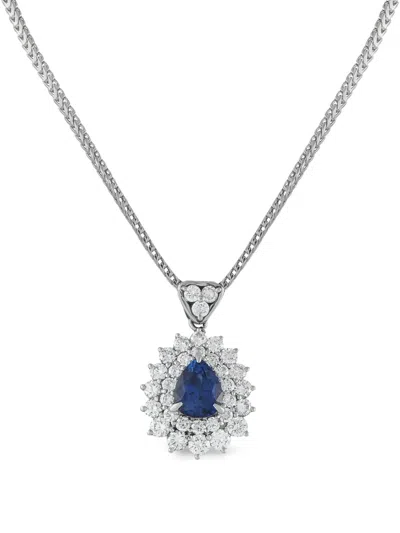 Pre-owned Lb Exclusive Platinum Diamond Sapphire Necklace In Silver
