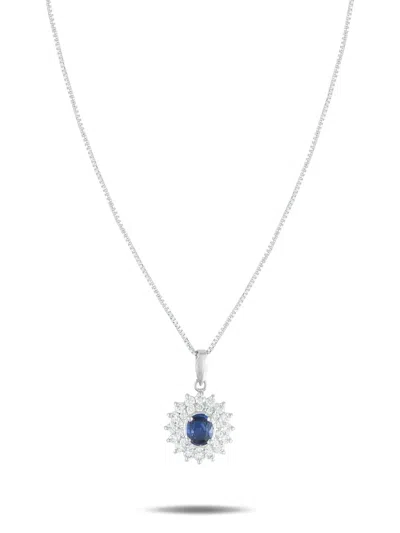 Pre-owned Lb Exclusive Platinum Diamond Sapphire Necklace In Silver