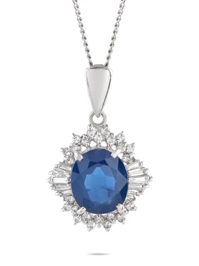 Pre-owned Lb Exclusive Platinum Diamond Sapphire Necklace In Silver