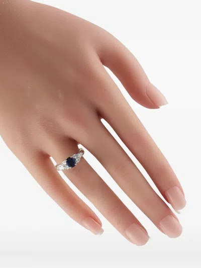 Pre-owned Lb Exclusive Platinum Diamond Sapphire Ring In Silver