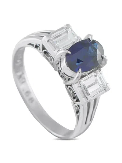 Pre-owned Lb Exclusive Platinum Diamond Sapphire Ring In Silver