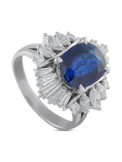 Pre-owned Lb Exclusive Platinum Diamond Sapphire Ring In Silver