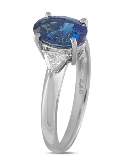 Pre-owned Lb Exclusive Platinum Diamond Sapphire Ring In Silver
