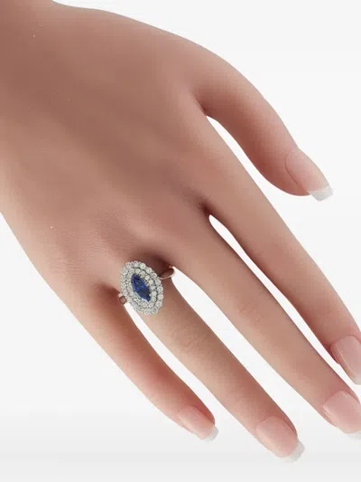 Pre-owned Lb Exclusive Platinum Diamond Sapphire Ring In Silver