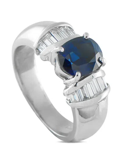 Pre-owned Lb Exclusive Platinum Diamond Sapphire Ring In Silver