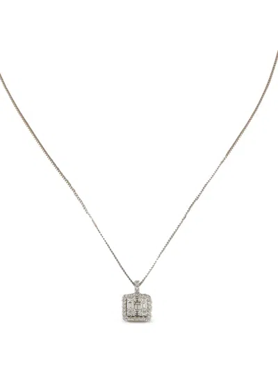 Pre-owned Lb Exclusive Platinum Diamond Square-pendant Necklace In Silver